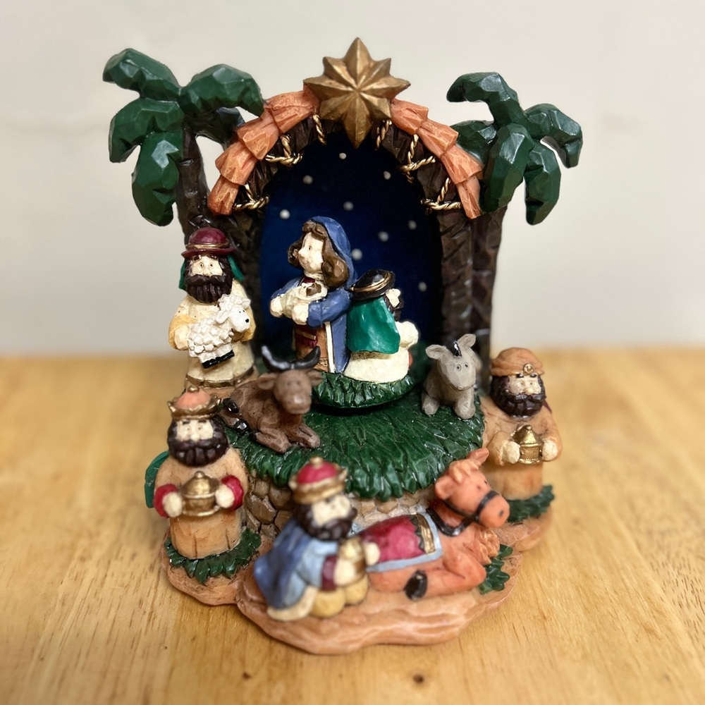Sankyo musical nativity Christmas‎ rotating manger set cute vintage